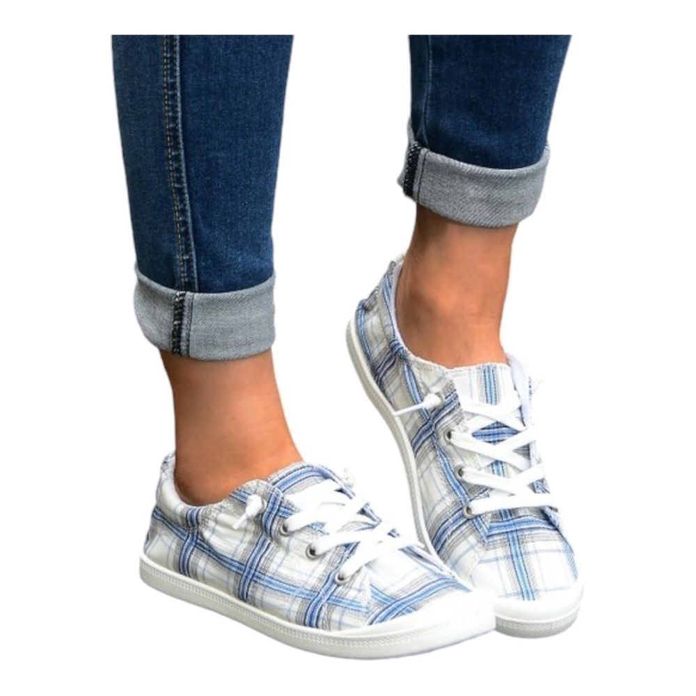 ROSY Blue & White Plaid Casual Sneaker
